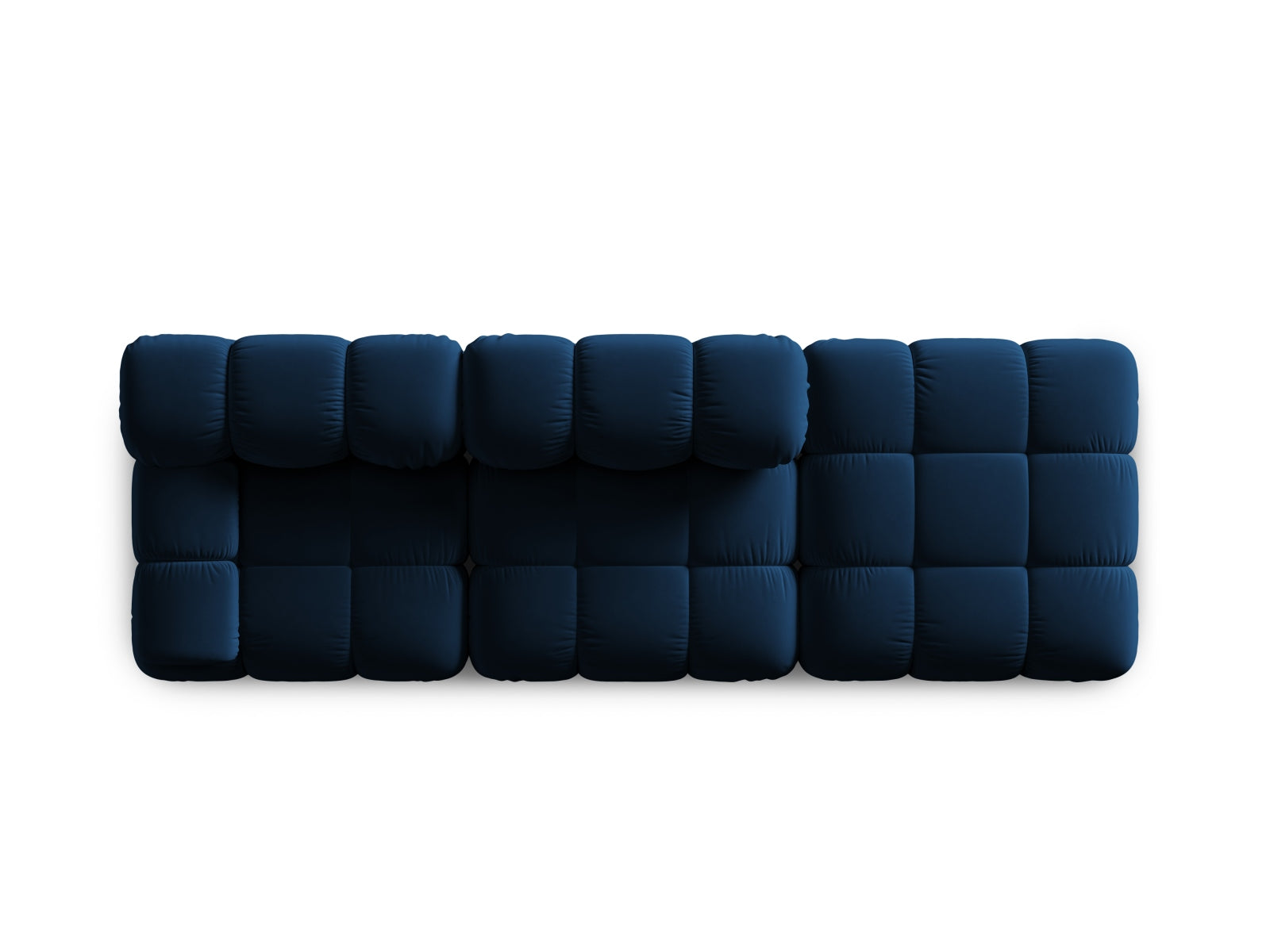 Elegantes Bellis Velour Sofa in Royalblau, 4-Sitzer, rechte Variante, ideal für zeitgemäße Einrichtung und gemütliche Atmosphäre.