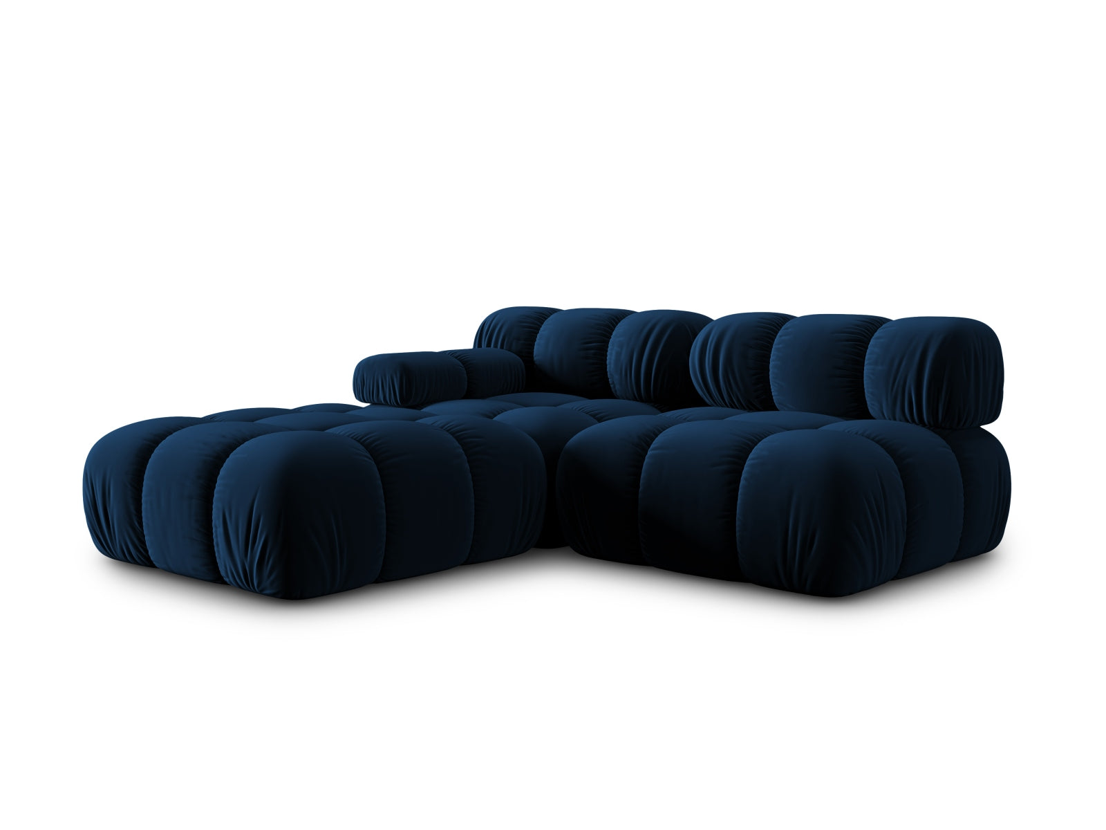 Elegantes Bellis Velour Sofa in Royalblau, 4-Sitzer, rechte Variante, ideal für moderne Wohnkonzepte und gemütliche Stunden.