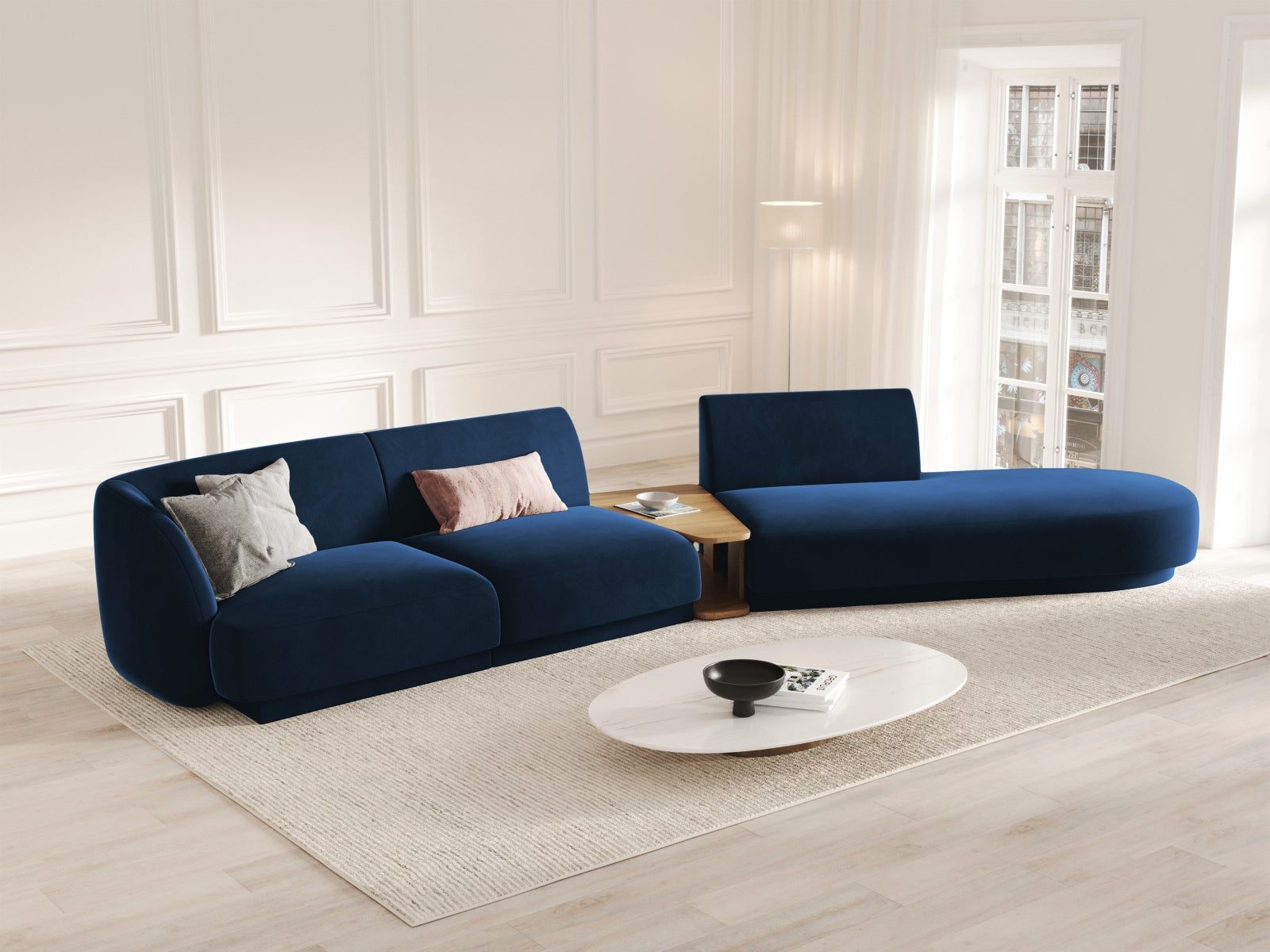 Entdecken Sie das stilvolle Miley Velour Sofa rechts 4 Sitzer von Micadoni – ein elegantes, modulares Möbelstück für Ihr modernes Zuhause.