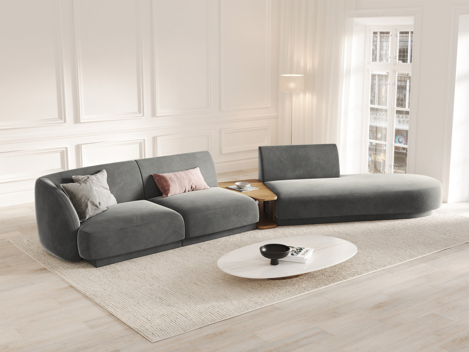 Entdecken Sie das stilvolle Miley Velour Sofa von Micadoni – ein elegantes, modulares 4-Sitzer Sofa in hochwertigem Velours, ideal für Ihr modernes Zuhause.