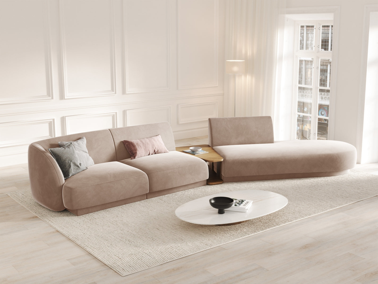 Entdecken Sie das elegante Miley Velour Sofa rechts, ein 4-Sitzer von Micadoni, das Komfort und Stil vereint. Ideal für Ihr modernes Zuhause!