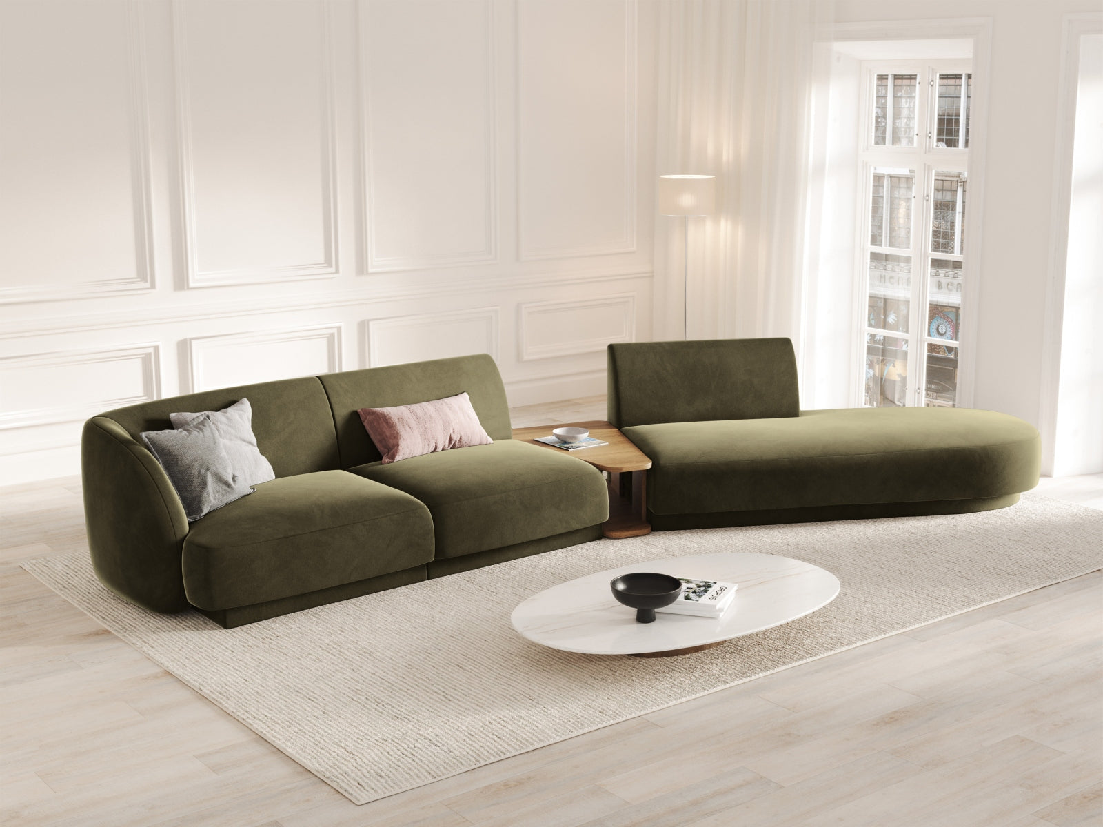Entdecken Sie das stilvolle Miley Velour Sofa rechts 4 Sitzer von Micadoni – ein elegantes, modulares Möbelstück für Ihr modernes Zuhause.