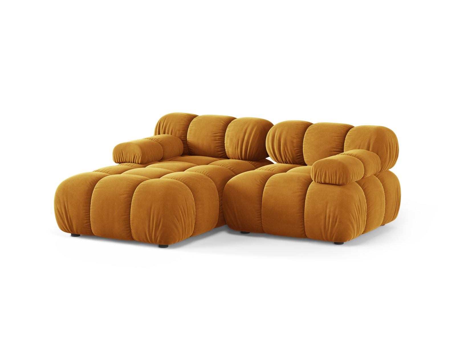 Modulares 3-Sitzer Ecksofa links Bellis in strahlendem Gelb, stilvoll und modern, ideal für jedes Wohnzimmer.