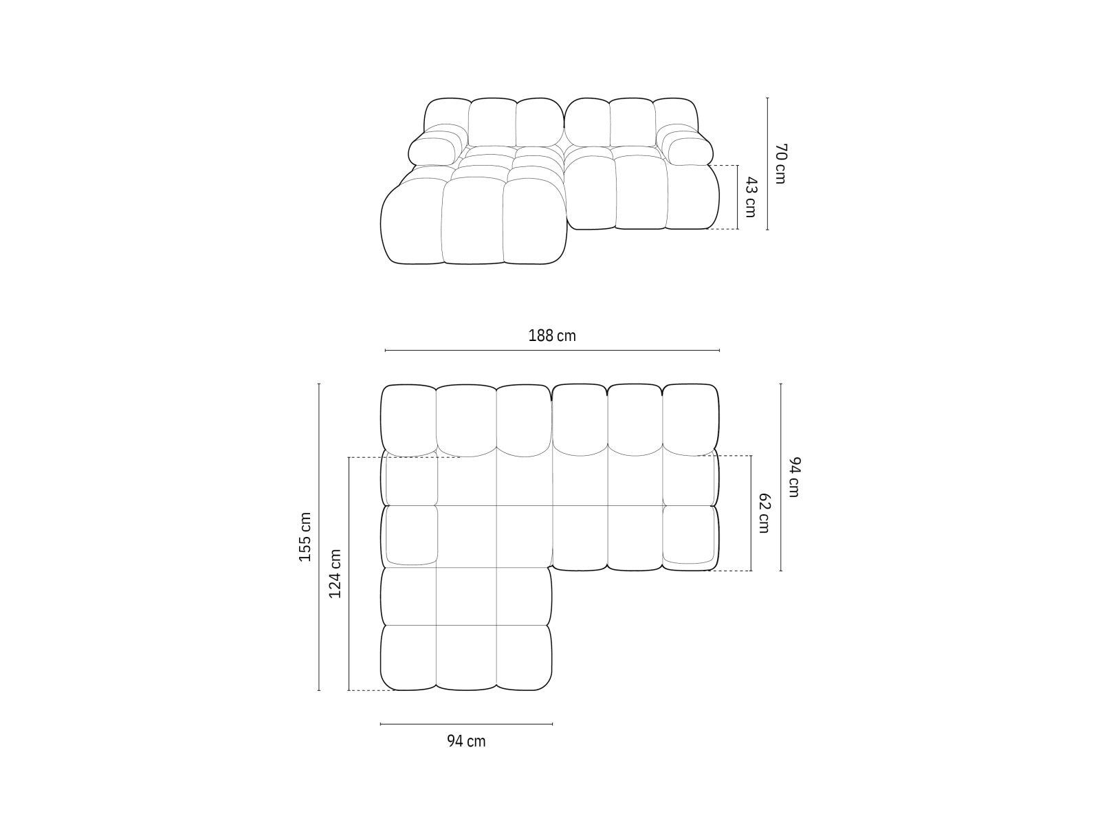 Modulares Bellis Velour Ecksofa in Schwarz-Bluvel, 3-Sitzer, linksseitig, perfekt für moderne Wohnkonzepte und gemütliche Stunden.