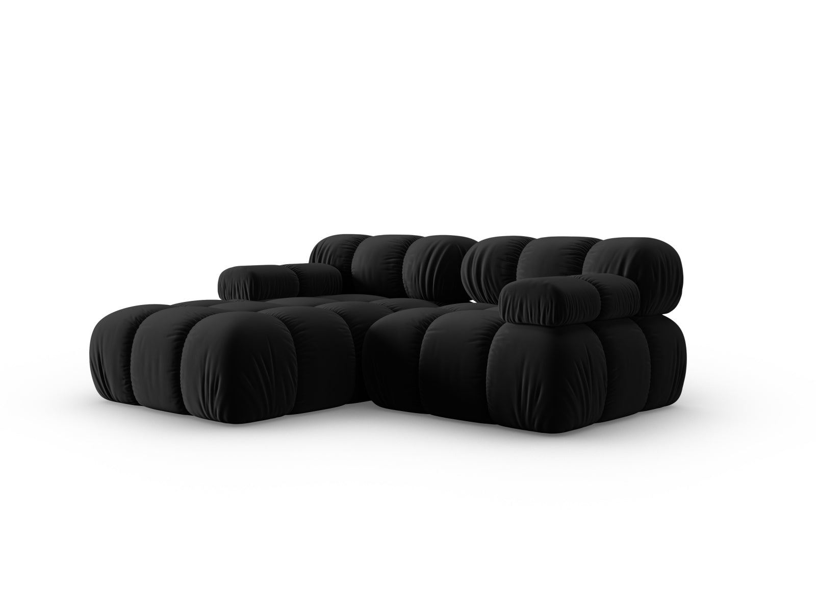 Modulares Bellis Velour Ecksofa in Schwarz-Bluvel, 3-Sitzer, linksseitig, perfekt für moderne Wohnkonzepte und gemütliche Atmosphäre.