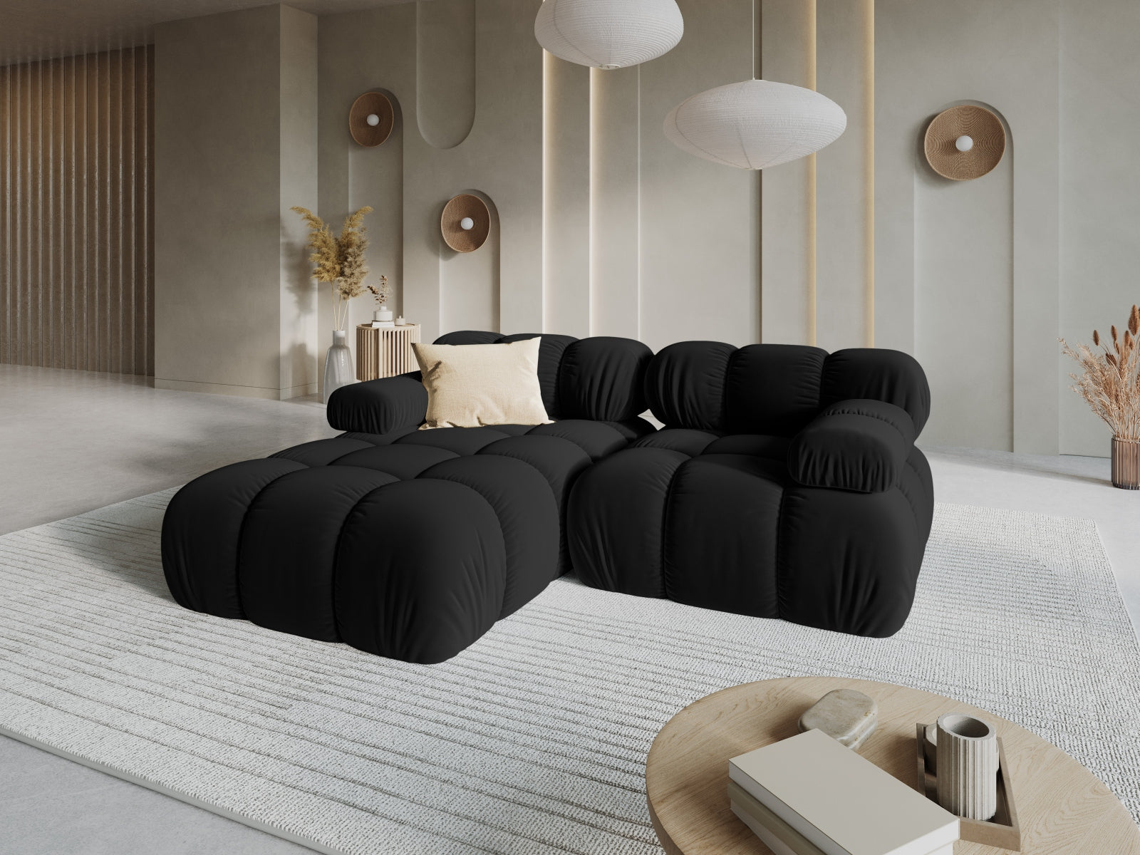 Entdecken Sie das elegante Bellis Velour Ecksofa links von Micadoni – ein 3-Sitzer mit 155 cm, ideal für stilvolle Wohnräume.