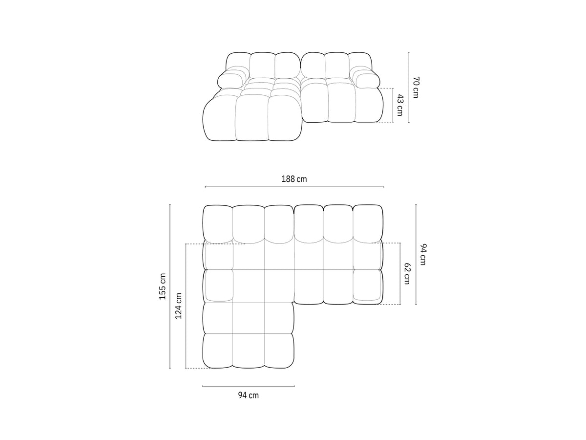 Bellis Velour modulares Ecksofa links 3 Sitzer 155cm in Dark Brown-Bluvel präsentiert im Onlineshop von KAQTU Design AG. L-Sofa links ist von Micadoni