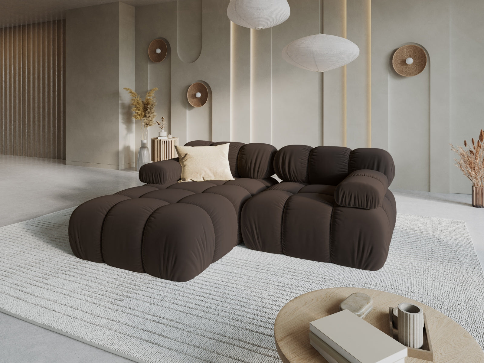 Entdecken Sie das elegante Bellis Velour Ecksofa links von Micadoni – ein 3-Sitzer mit 155 cm Breite, ideal für stilvolle Wohnräume.