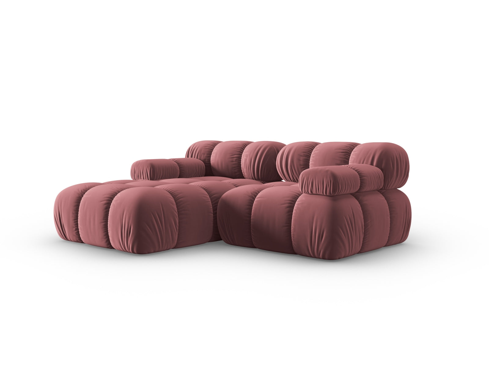 Elegantes Bellis Velour Ecksofa in sanften Pinktönen, 3-Sitzer, linksseitig, perfekt für stilvolle und gemütliche Wohnbereiche.