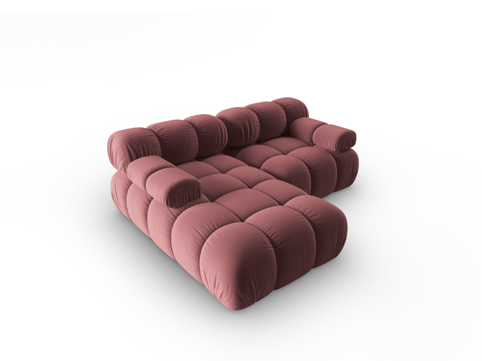 Modulares Bellis Velour Ecksofa in zarten Rosatönen, 3-Sitzer, linksseitig, ideal für moderne und einladende Wohnräume.