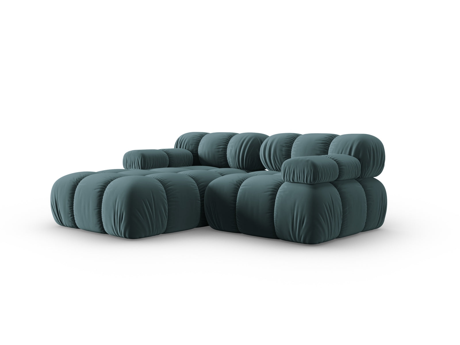 Erleben Sie das Bellis Velour Ecksofa links – ein modulares 3-Sitzer Sofa (155 cm), das luxuriösen Komfort und individuelles Design für Ihr Zuhause bietet.