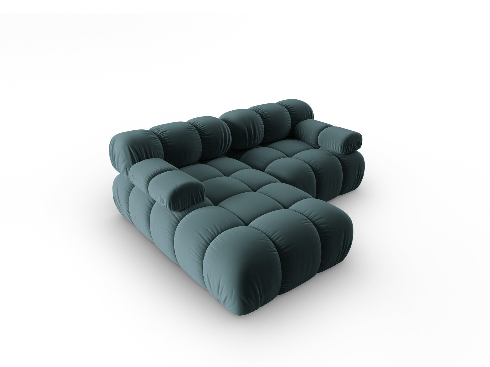 Stylisches, modulares Ecksofa Bellis in sanftem Türkis, 3-Sitzer, linksseitig, aus hochwertigem Velour für einladende Wohnräume.