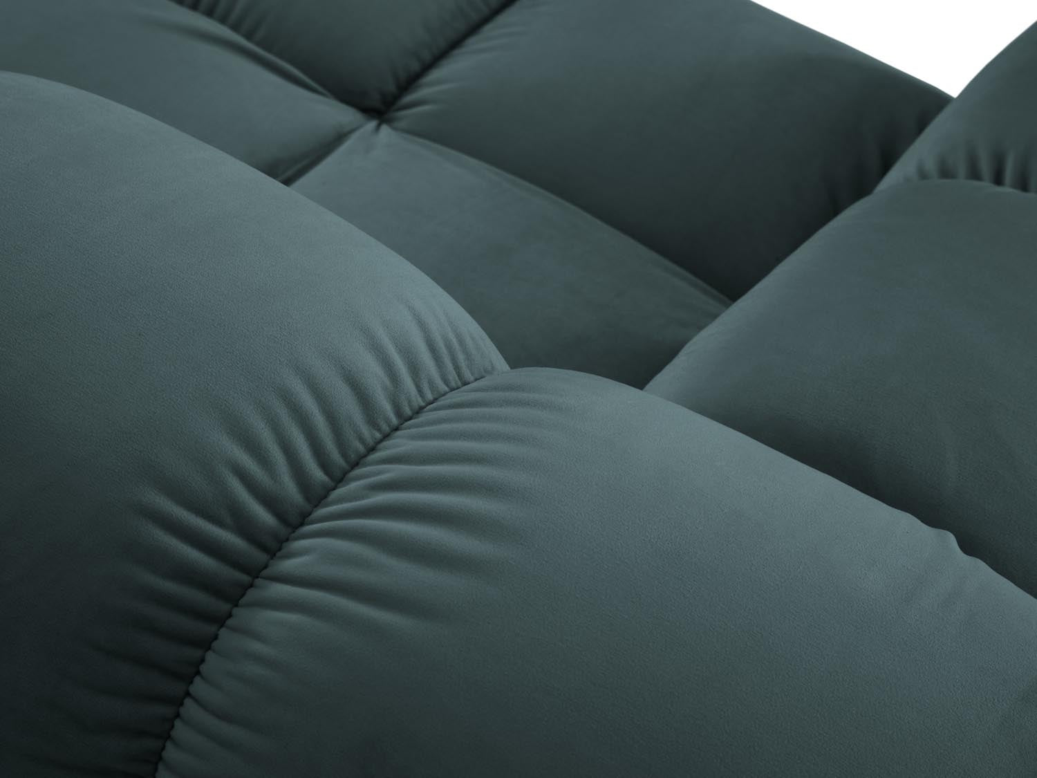 Elegantes, modulares Ecksofa Bellis in sanftem Türkis, 3-Sitzer, linksseitig, aus weichem Velour für stilvolle Wohnräume.