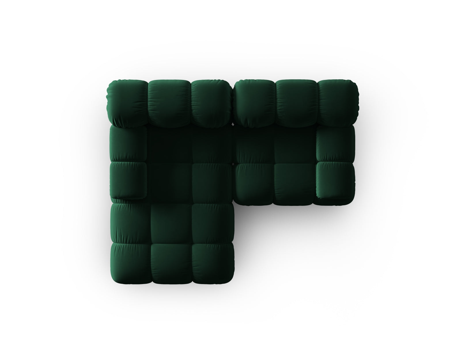Elegantes Bellis Velour Ecksofa in tiefem Flaschengrün, 3-Sitzer, linksseitig, ideal für stilvolle und einladende Wohnräume.
