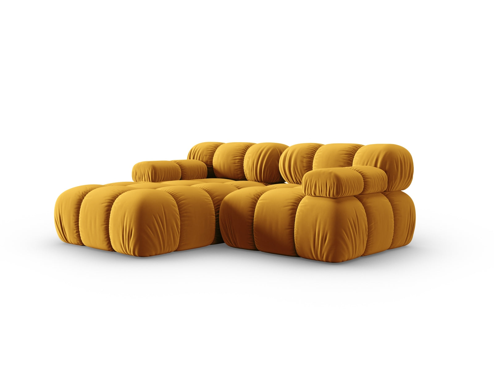 Erleben Sie das Bellis Velour Ecksofa links – ein modulares 3-Sitzer Sofa (155 cm), das luxuriösen Komfort und individuelles Design für Ihr Zuhause bietet.