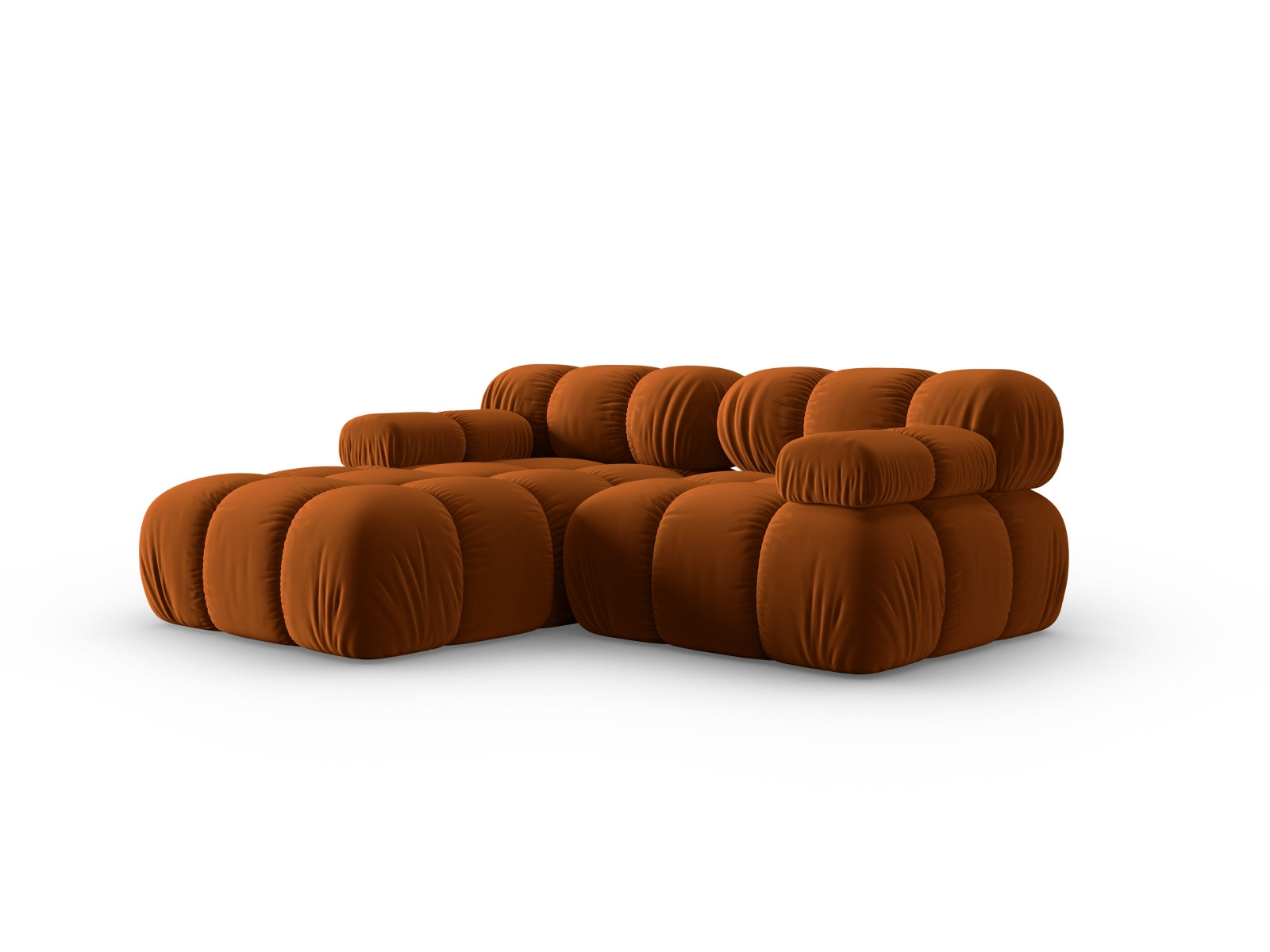 Modulares Ecksofa Bellis Velour in warmem Terracotta, linksseitig, 3-Sitzer mit 155 cm, perfekt für moderne Wohnkonzepte.