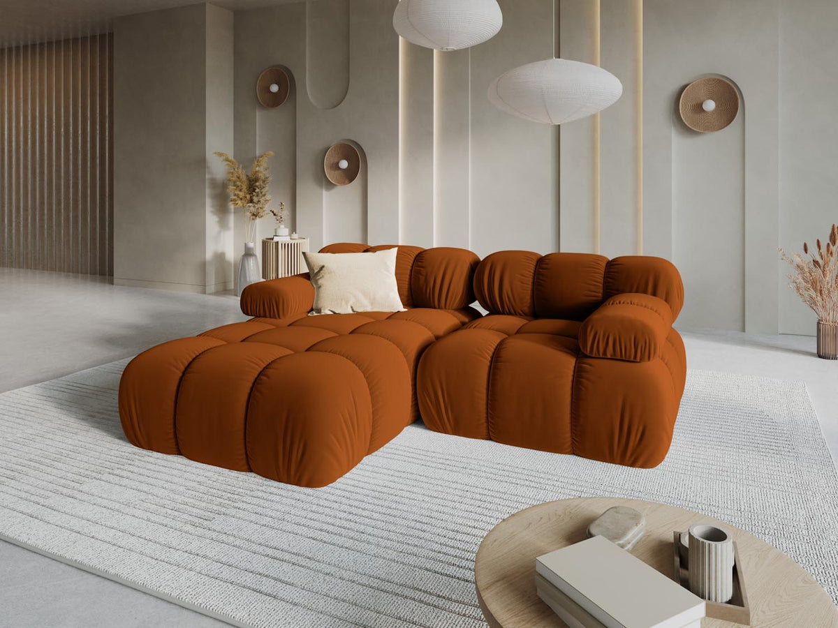 Bellis Velour modulares Ecksofa links 3 Sitzer 155cm in Terracotta-Bluvel präsentiert im Onlineshop von KAQTU Design AG. L-Sofa links ist von Micadoni