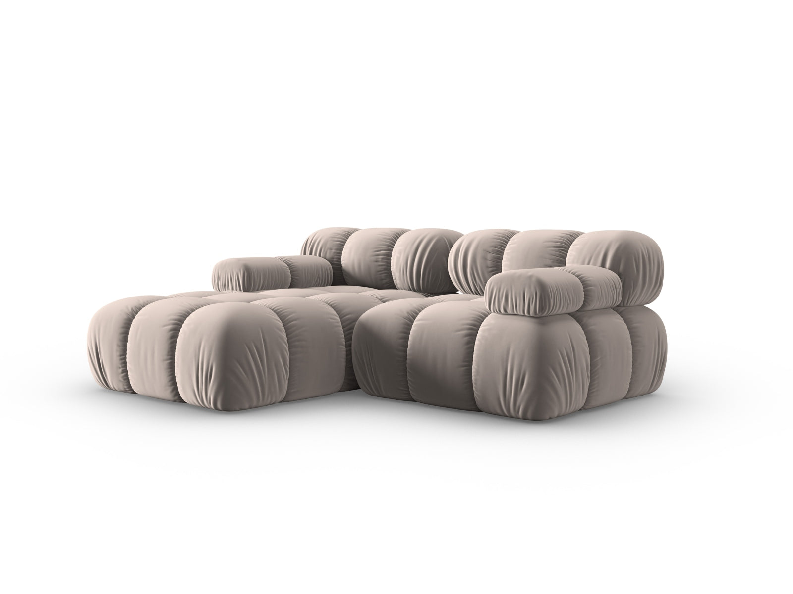 Erleben Sie das Bellis Velour Ecksofa links – ein 3-Sitzer mit 155 cm, das stilvolles Design, modulare Anpassungsfähigkeit und hohen Sitzkomfort vereint.