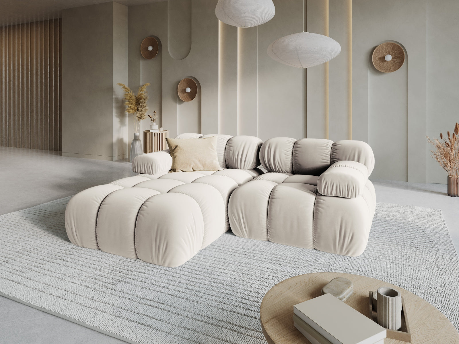 Entdecken Sie das elegante Bellis Velour Ecksofa links von Micadoni – ein 3-Sitzer mit 155 cm Breite, ideal für stilvolle Wohnräume.