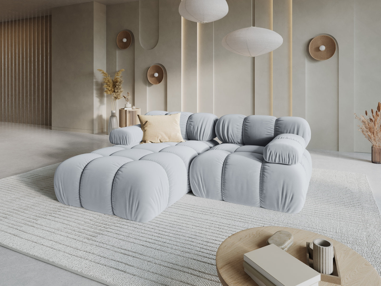 Entdecken Sie das elegante Bellis Velour Ecksofa links von Micadoni – ein 3-Sitzer mit 155 cm Breite, ideal für stilvolle Wohnräume.