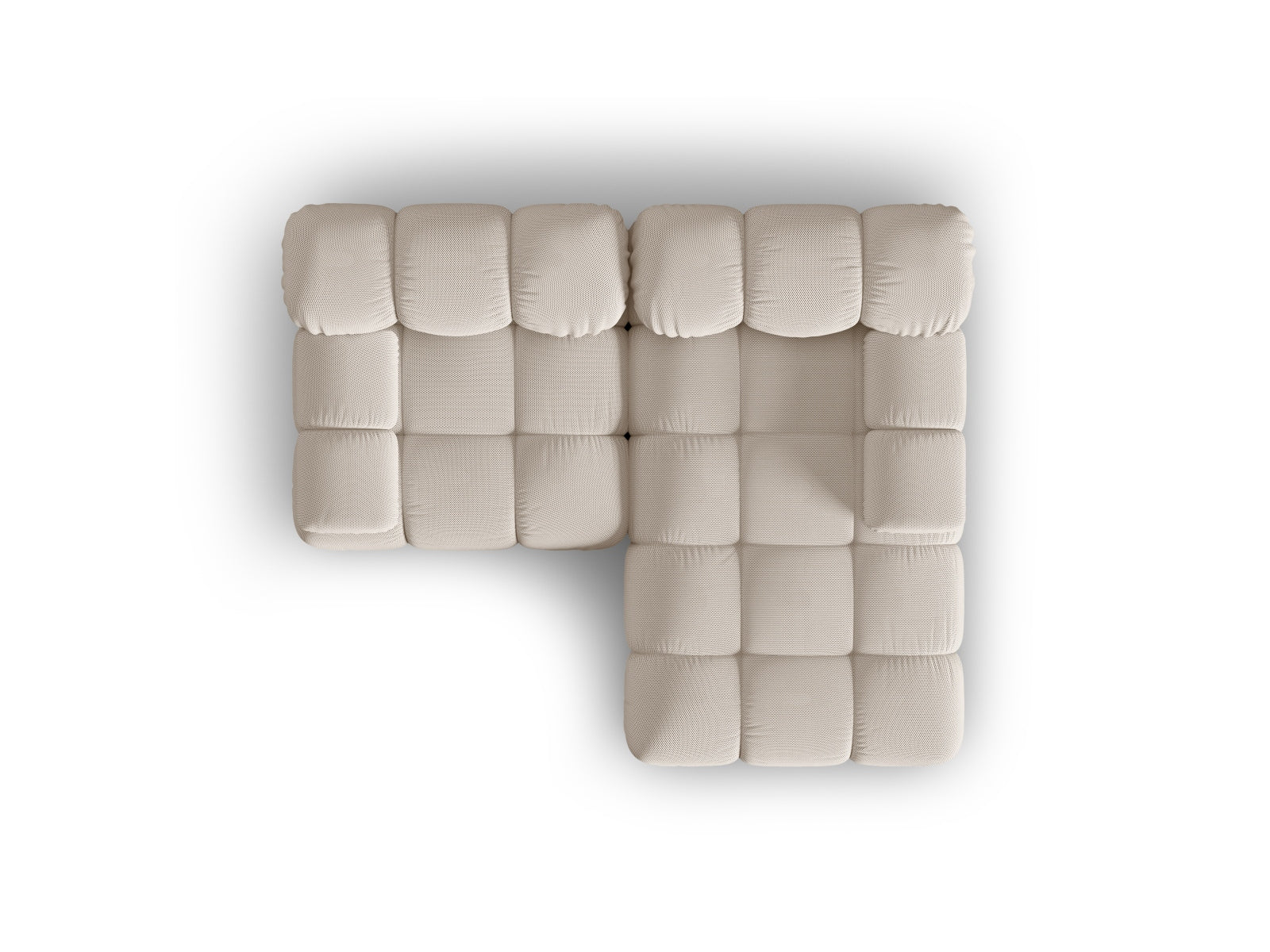 Modulares Ecksofa Bellis in hellem Beige, 3-Sitzer, rechte Ausführung, perfekt für moderne Wohnkonzepte und gemütliche Abende.