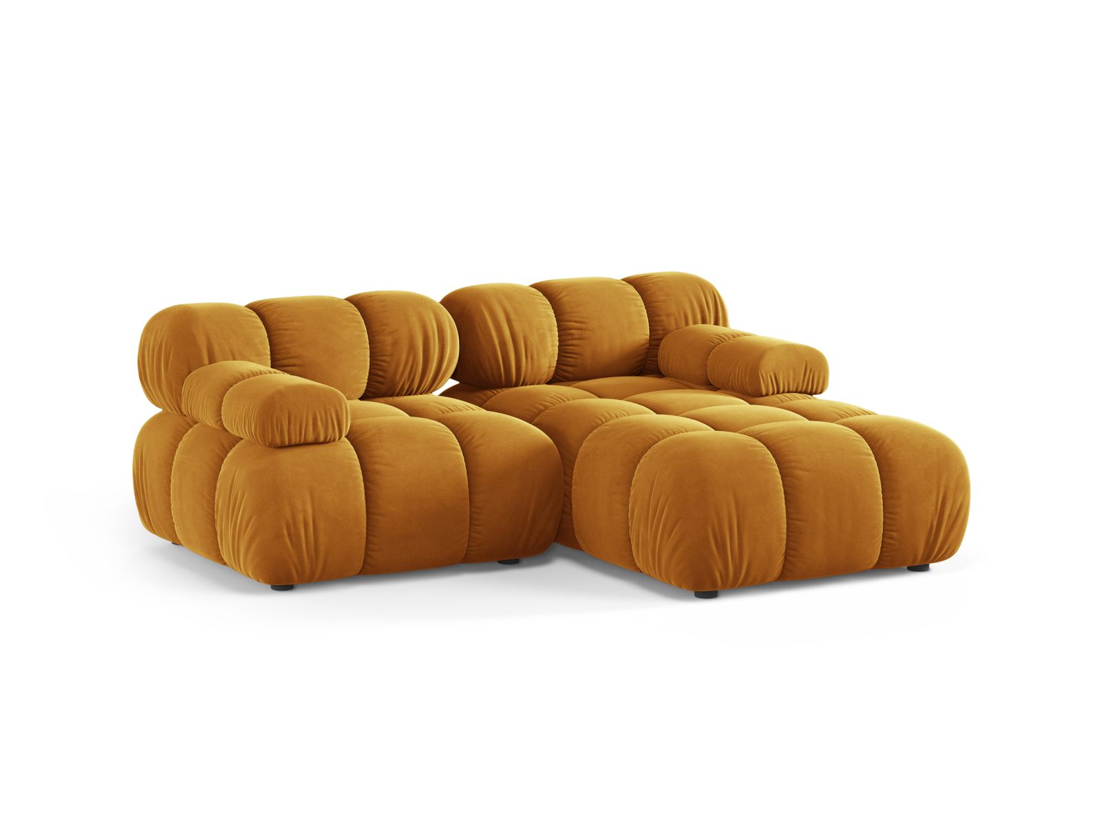 Modulares 3-Sitzer Ecksofa rechts Bellis in strahlendem Gelb, stilvoll und modern, ideal für jedes Wohnzimmer.