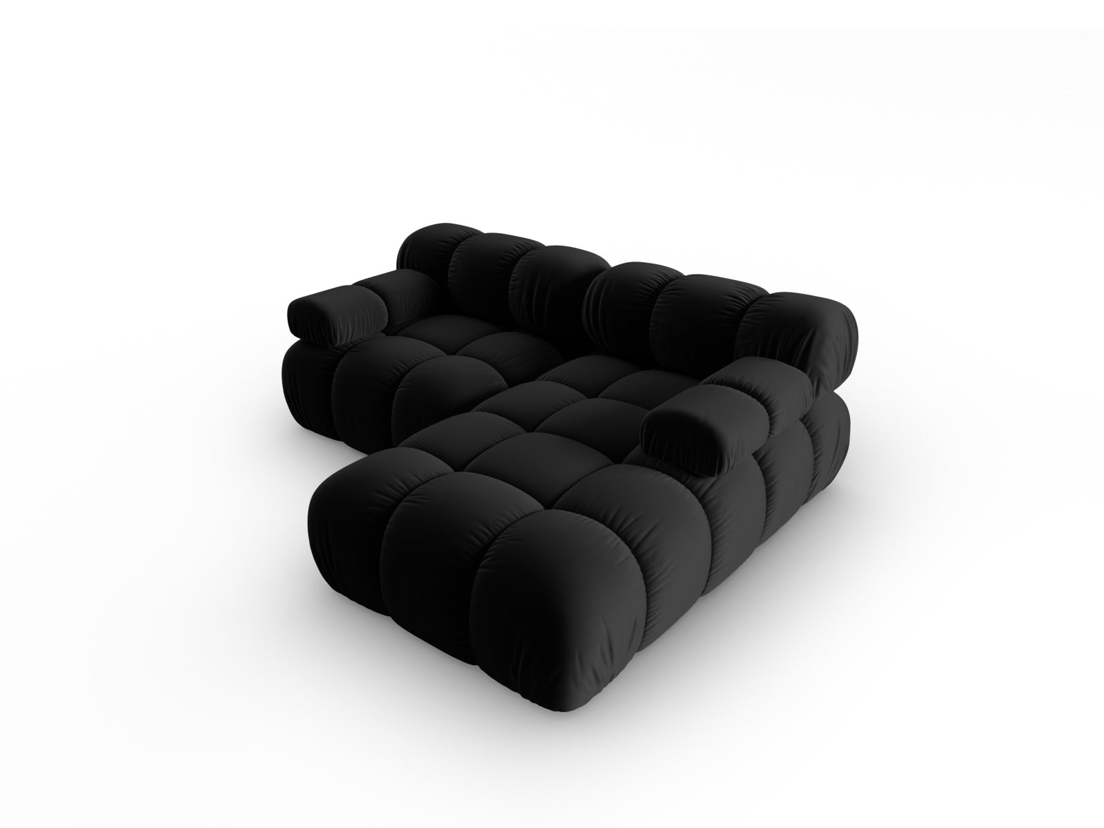 Elegantes Bellis Velour Ecksofa in Schwarz-Bluvel, 3-Sitzer, ideal für stilvolle Wohnräume und entspannte Stunden.