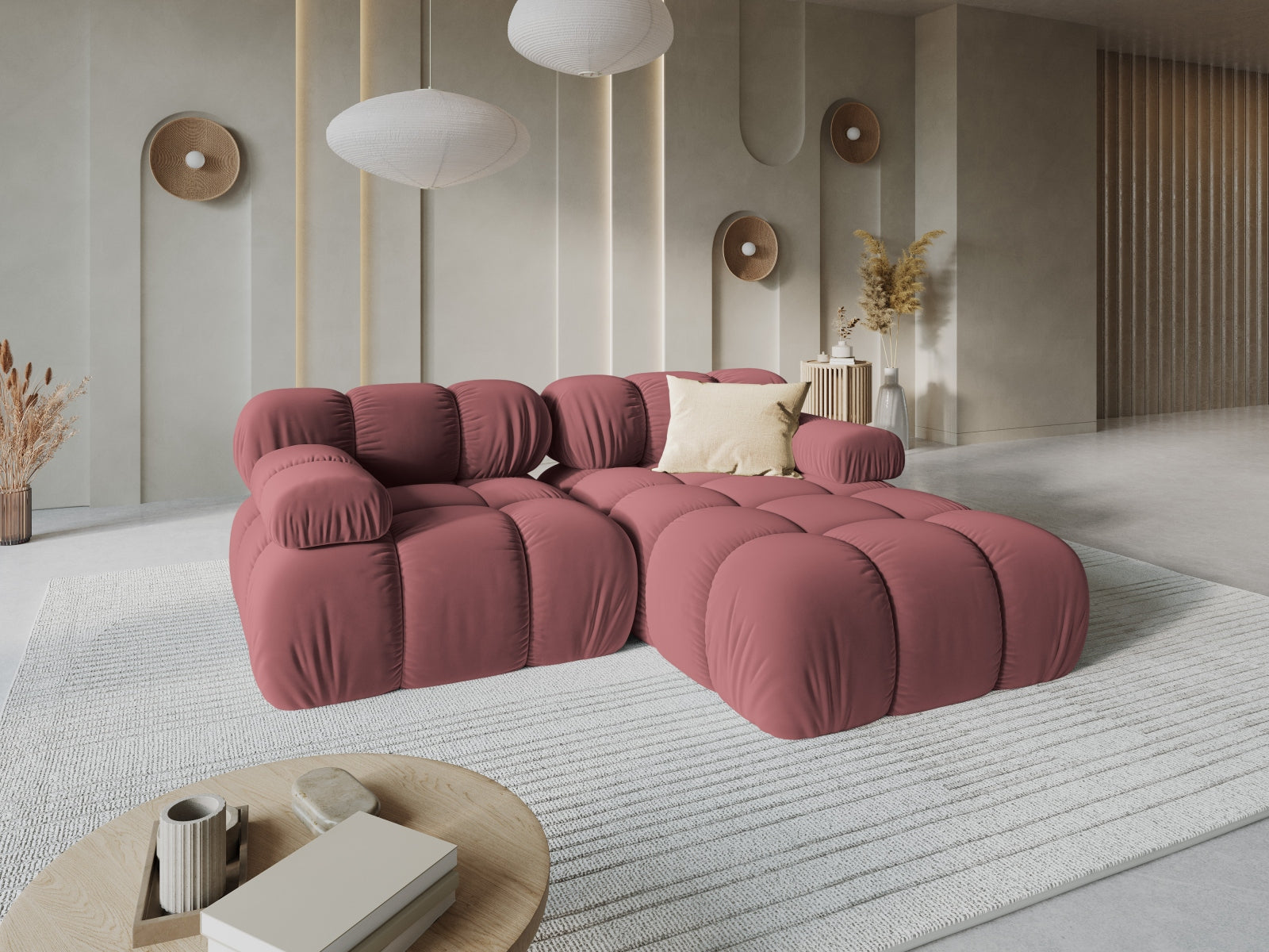Entdecken Sie das elegante Bellis Velour Ecksofa rechts 3-Sitzer von Micadoni. Stilvoll, modular und komfortabel – ideal für Ihr Wohnzimmer!