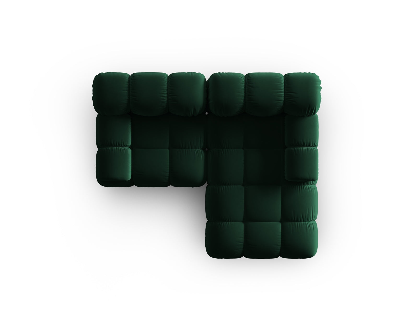 Elegantes, modulares Ecksofa Bellis in hochwertigem Velours, rechte Variante, 3-Sitzer mit 155 cm Breite, ideal für stilvolle Wohnräume.