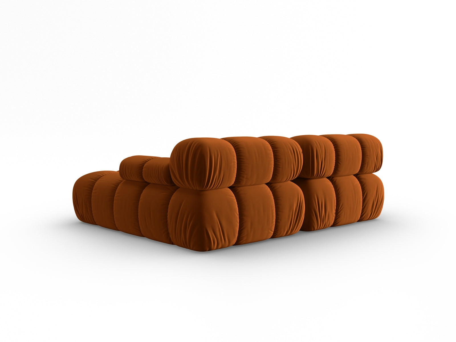 Modulares Ecksofa Bellis in hochwertigem Velours, rechte Variante, 3-Sitzer in warmem Terracotta, perfekt für stilvolle Wohnambiente.