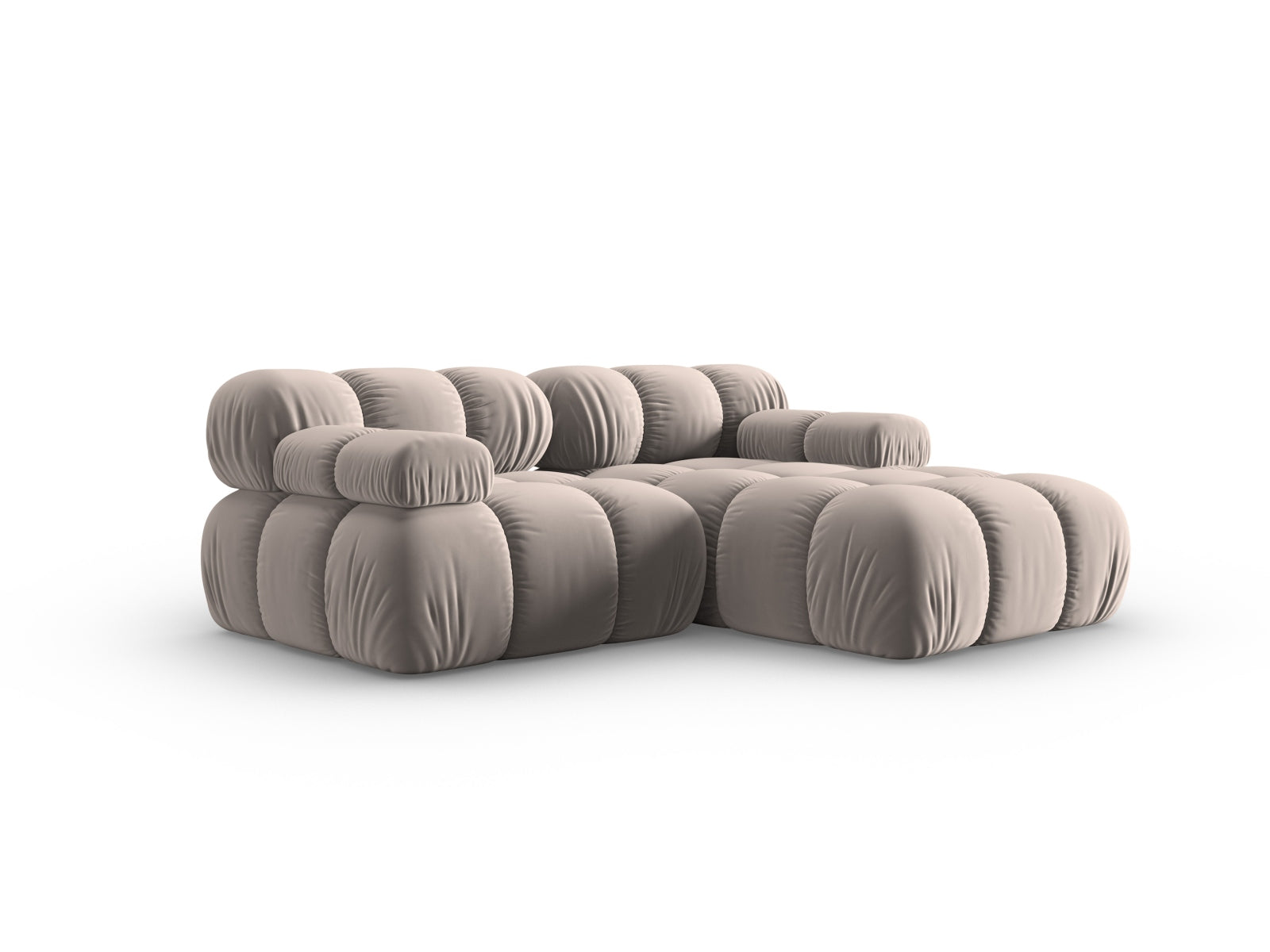 Modulares Bellis Velour Ecksofa in Cappuccino, 3-Sitzer, rechts, perfekt für moderne Wohnzimmer und entspannte Atmosphäre.