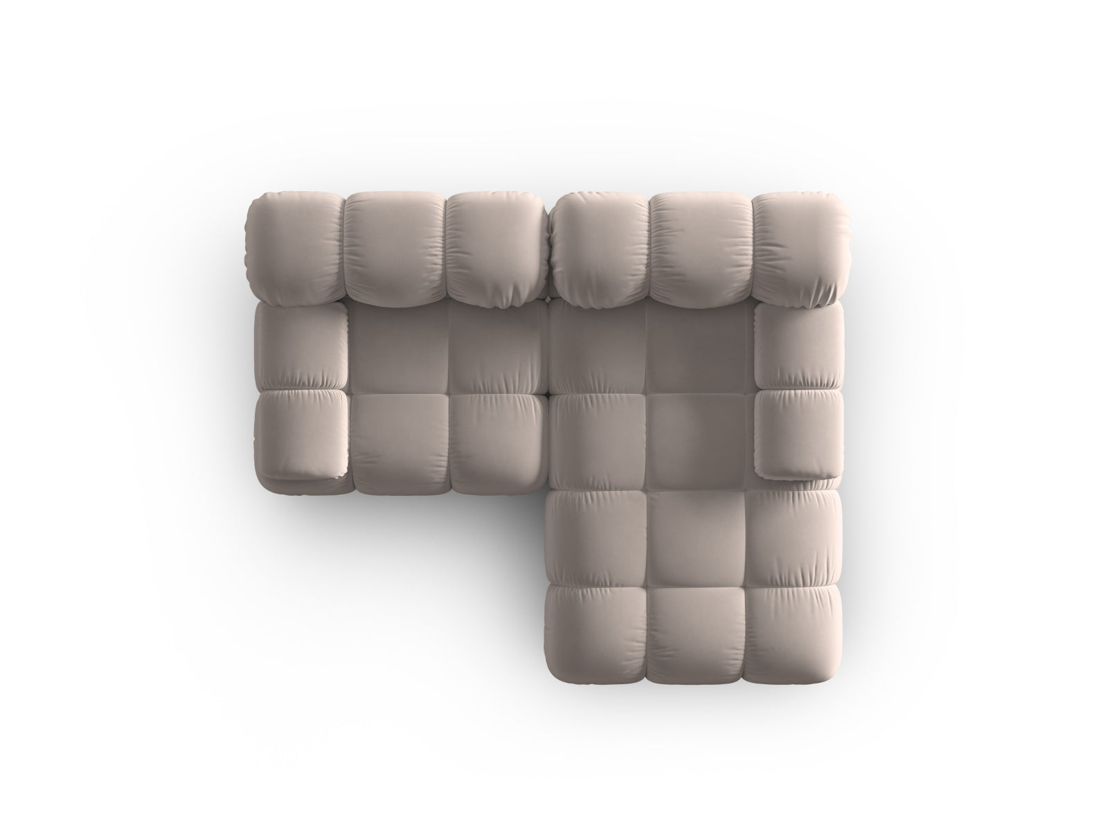 Elegantes, modulares Ecksofa Bellis Velour in sanftem Cappuccino, 3-Sitzer, rechts, ideal für stilvolle Wohnräume und gemütliche Abende.