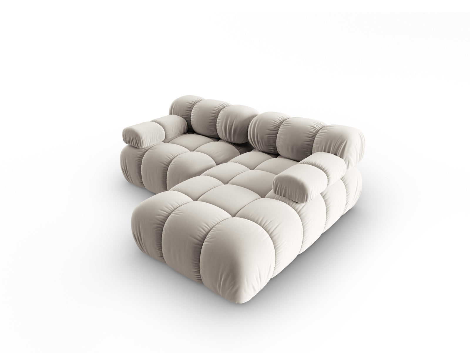 Elegantes, modulares Ecksofa Bellis Velour in hellem Beige, 3-Sitzer, rechtsseitig, ideal für stilvolle und einladende Wohnräume.