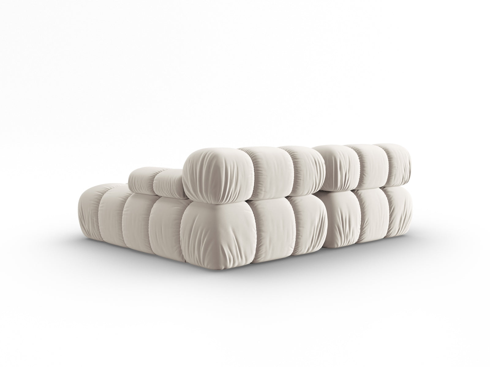 Modulares Ecksofa Bellis Velour in sanftem Beige, 3-Sitzer, rechtsseitig, perfekt für moderne und gemütliche Wohnambiente.