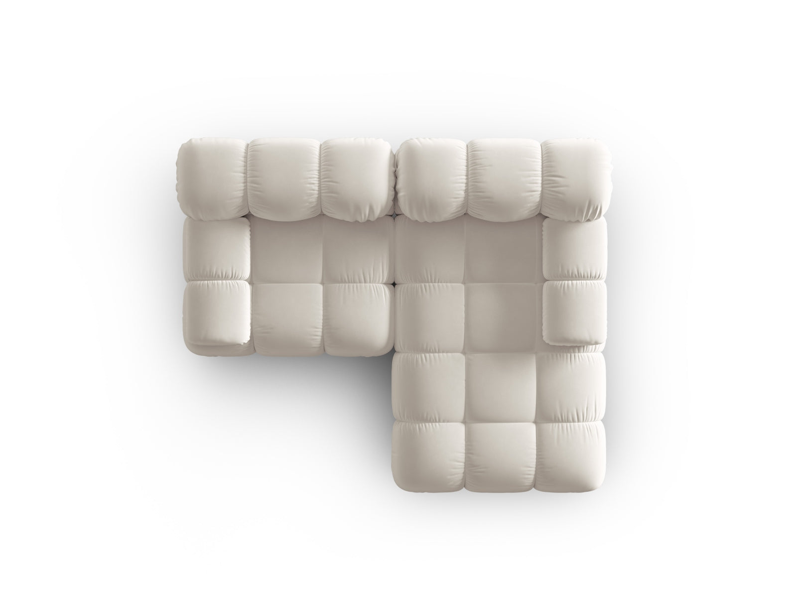 Elegantes, modulares Ecksofa Bellis Velour in hellem Beige, 3-Sitzer, rechtsseitig, ideal für stilvolle und einladende Wohnräume.