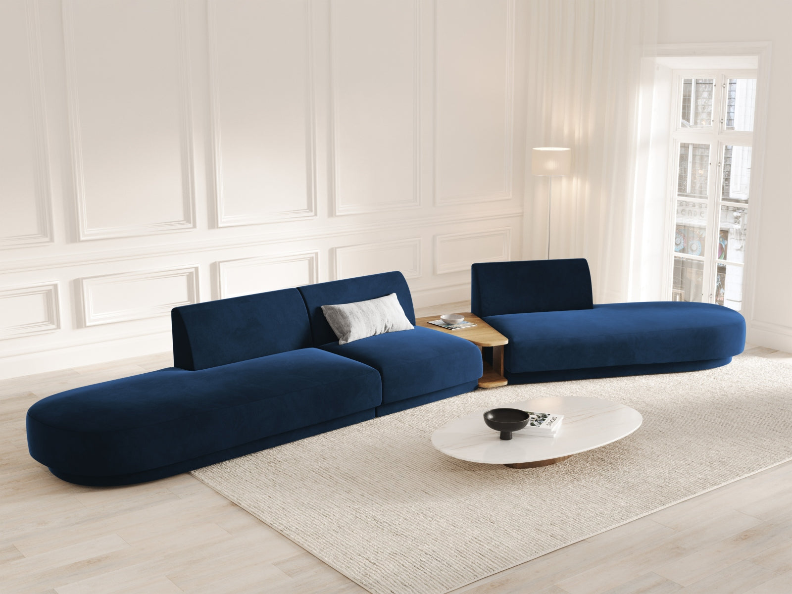 Entdecken Sie das Miley Velour 5-Sitzer Sofa von Micadoni – ein elegantes, modulares L-Sofa in hochwertigem Velour für maximalen Komfort und Stil.