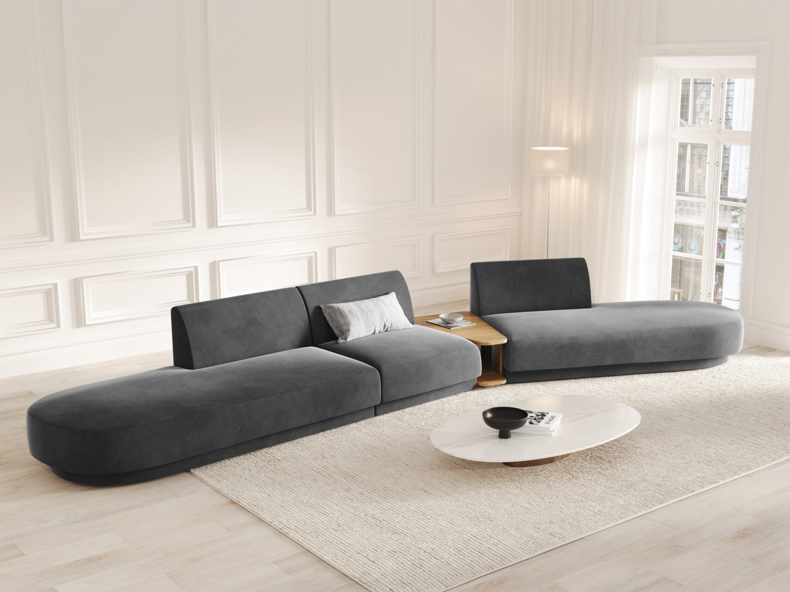 Entdecken Sie das stilvolle Miley Velour Sofa von Micadoni – ein 5-Sitzer mit elegantem Design, modularer Flexibilität und hohem Komfort für Ihr Zuhause.