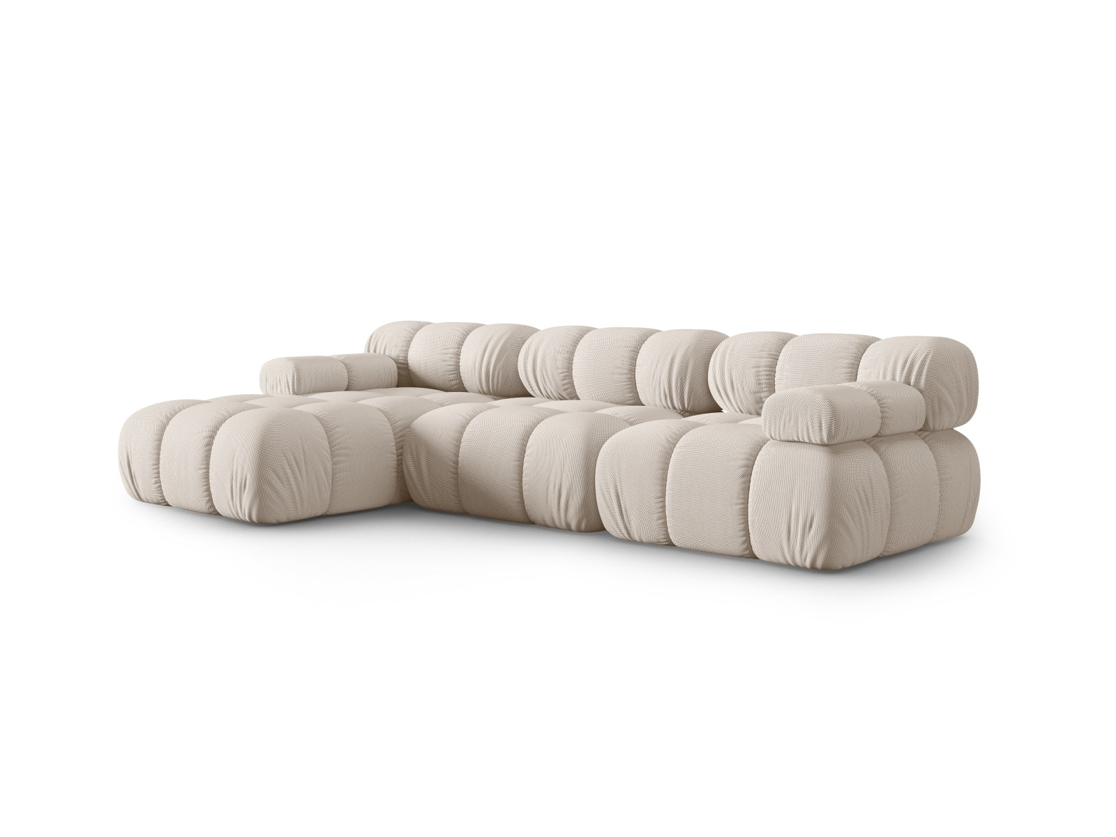 Stylisches Bellis Ecksofa in Light Beige, 4-Sitzer, linksseitig, ideal für moderne Wohnräume, erhältlich bei KAQTU Design AG.