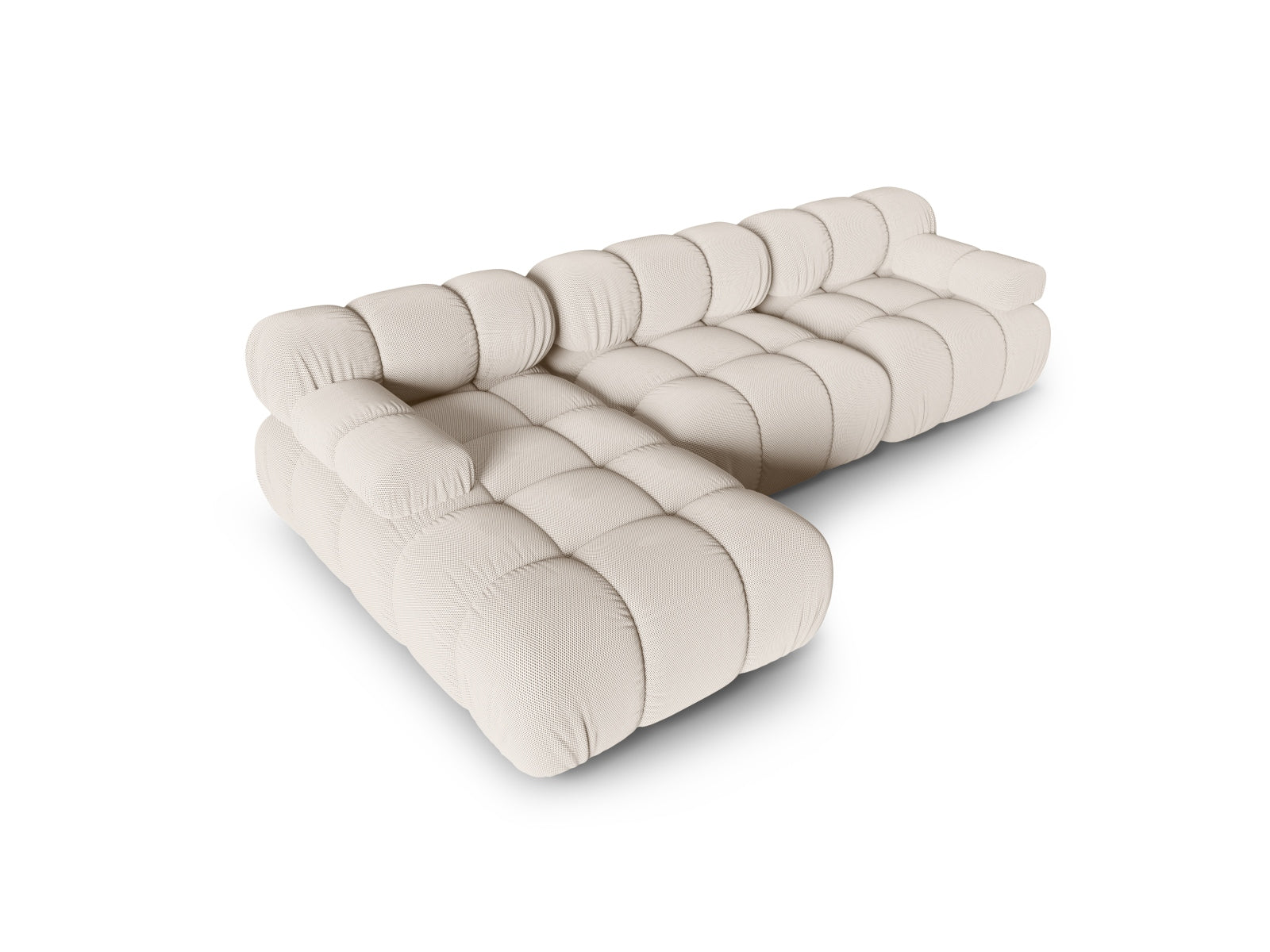 Elegantes Bellis L-Sofa in hellem Beige, 4-Sitzer, linksseitig, perfekt für stilvolle Wohnzimmer und gemütliche Entspannung.