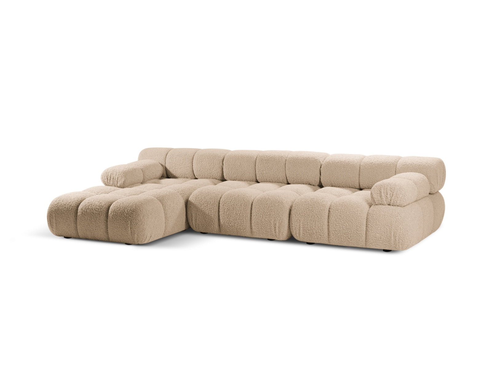 Elegantes Bellis Boucle Ecksofa links, 4-Sitzer, 155 cm, in stilvollem Sand-Rolf, ideal für moderne Wohnräume.