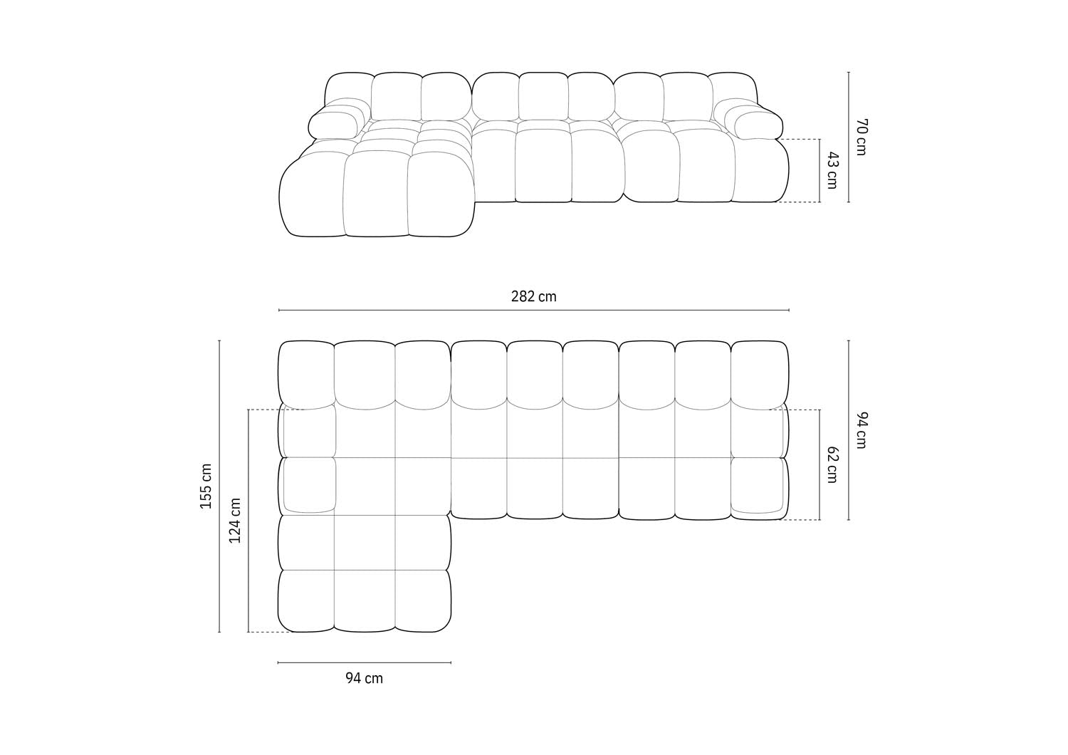Elegantes Bellis Boucle Ecksofa links, 4-Sitzer, 155 cm, ideal für stilvolle Wohnräume und gesellige Abende mit Freunden.