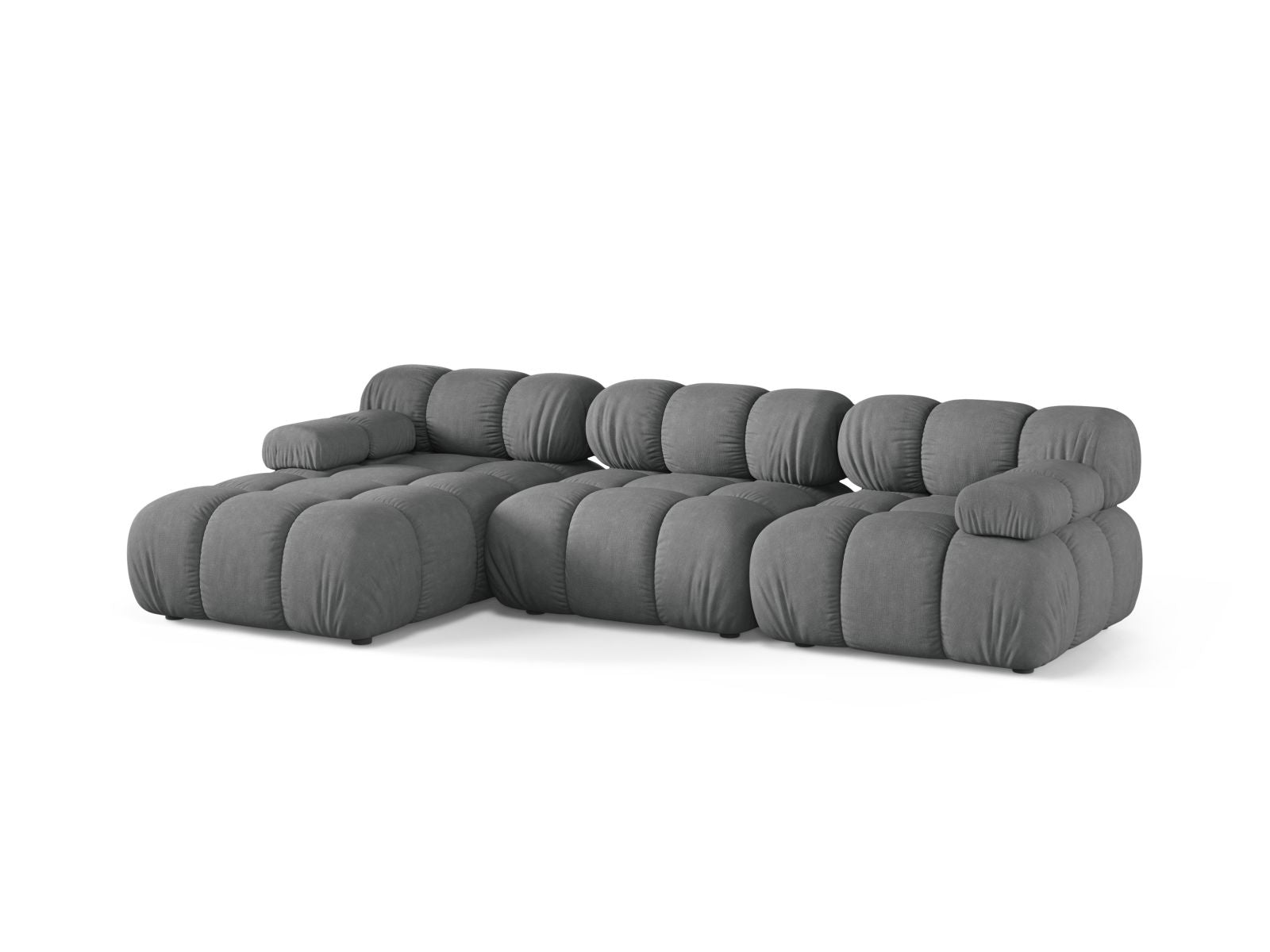 Modulares 4-Sitzer Ecksofa Bellis in stilvollem Grau, ideal für moderne Wohnräume, präsentiert von Micadoni.
