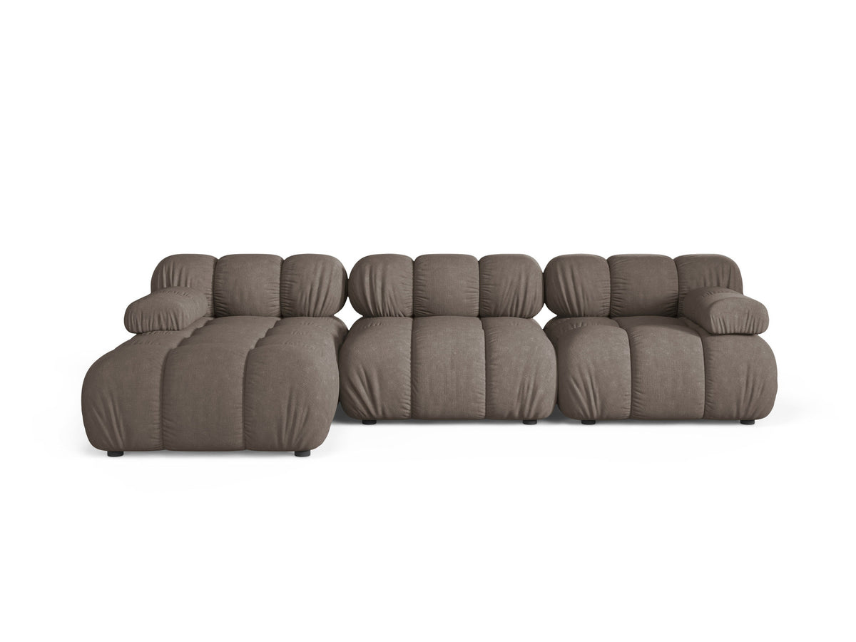 Bellis Ecksofa links von Micadoni, L-Form, Bezug Cappuccino-Liberty, schwarze Kunststoffbeine, 4-Sitzer mit Chaiselongue