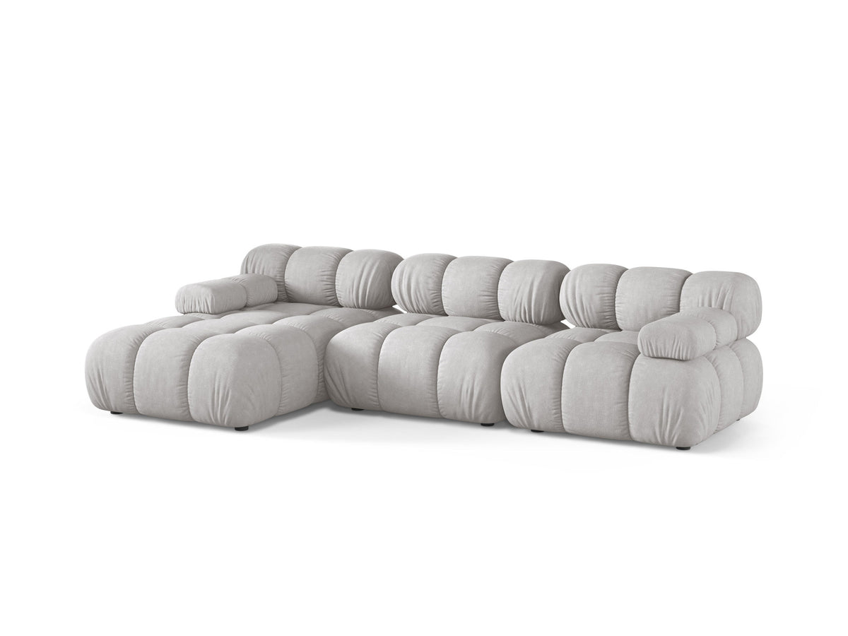 Bellis Ecksofa links von Micadoni, L-Form, Bezug Cappuccino-Liberty, schwarze Kunststoffbeine, 4-Sitzer mit Chaiselongue