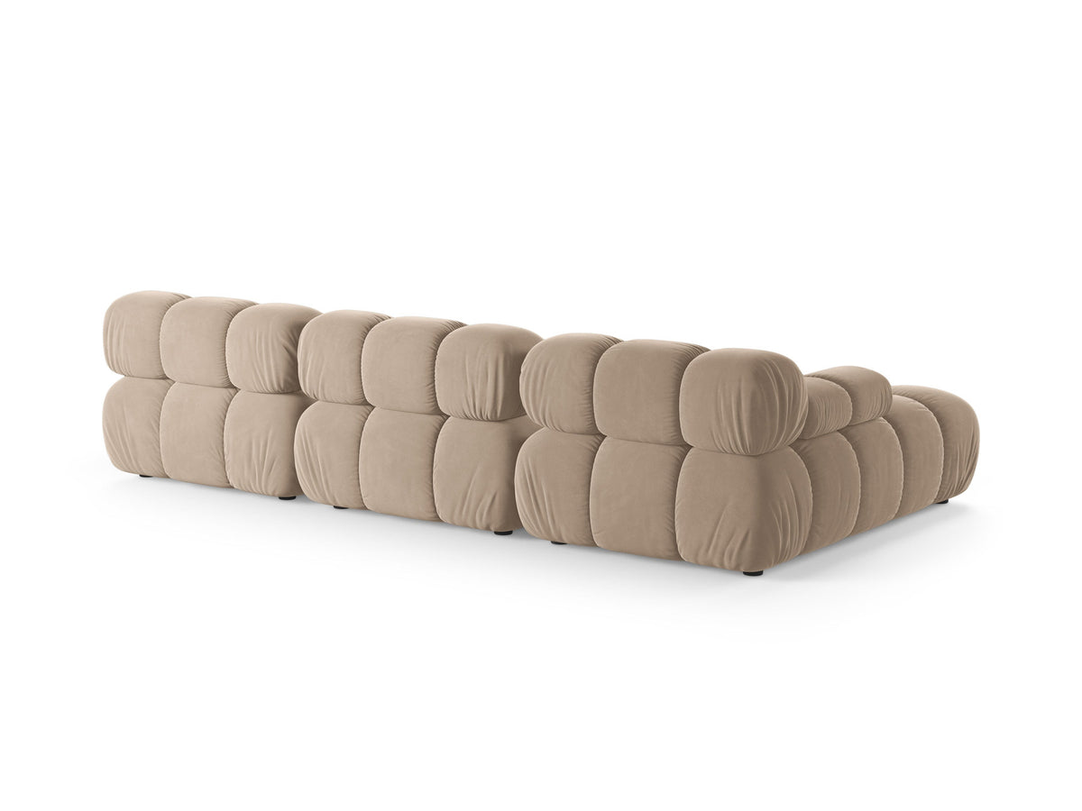 Bellis Ecksofa links von Micadoni, L-Form, Bezug Cappuccino-Liberty, schwarze Kunststoffbeine, 4-Sitzer mit Chaiselongue