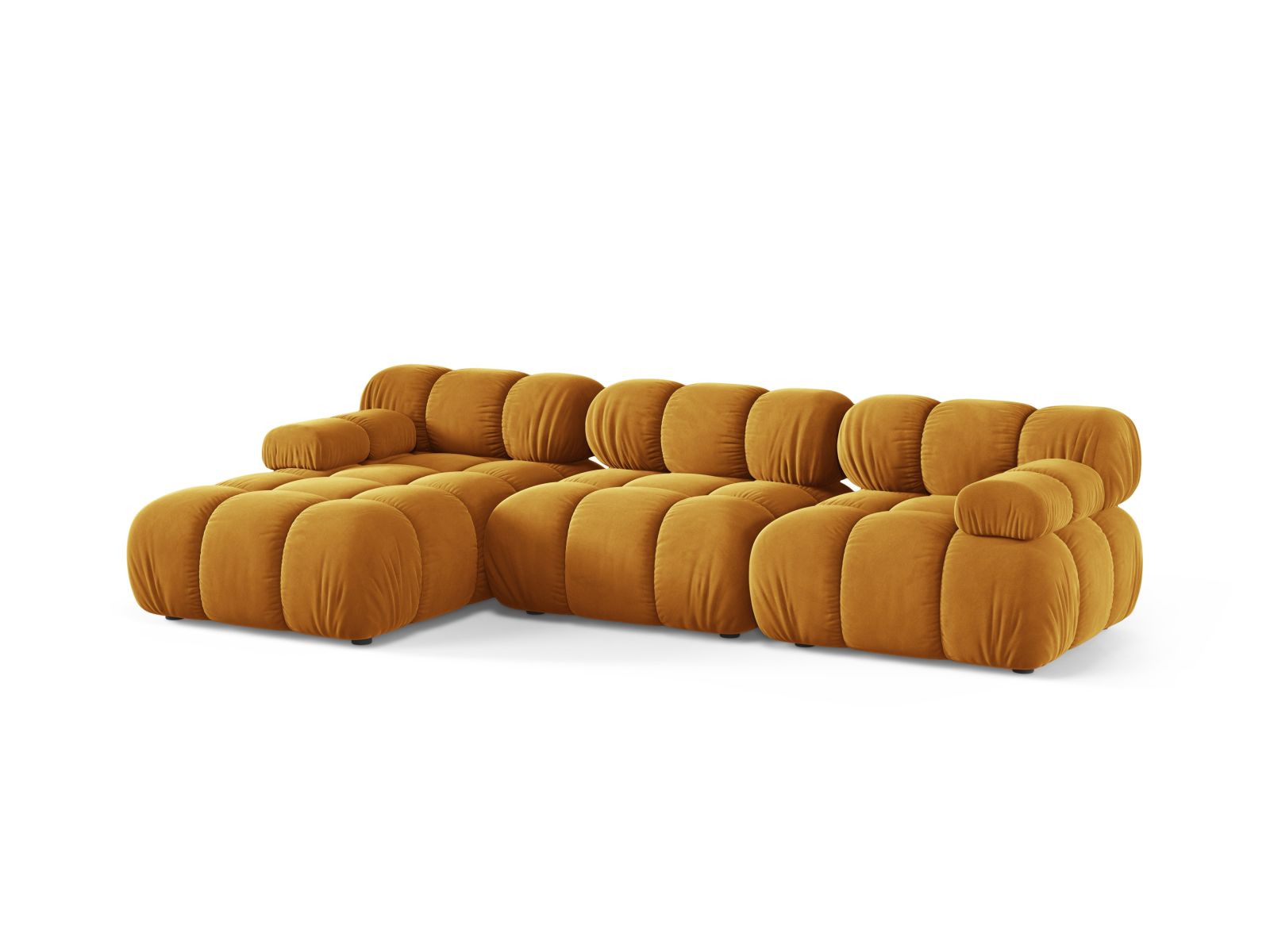Modulares 4-Sitzer Ecksofa links Bellis in strahlendem Gelb, stilvoll und modern, ideal für jedes Wohnzimmer.