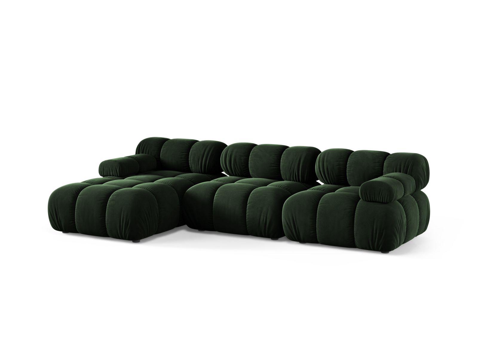 Elegantes 4-Sitzer Ecksofa Bellis in sattem Bottle Green, ideal für stilvolle Wohnräume, präsentiert von Micadoni.