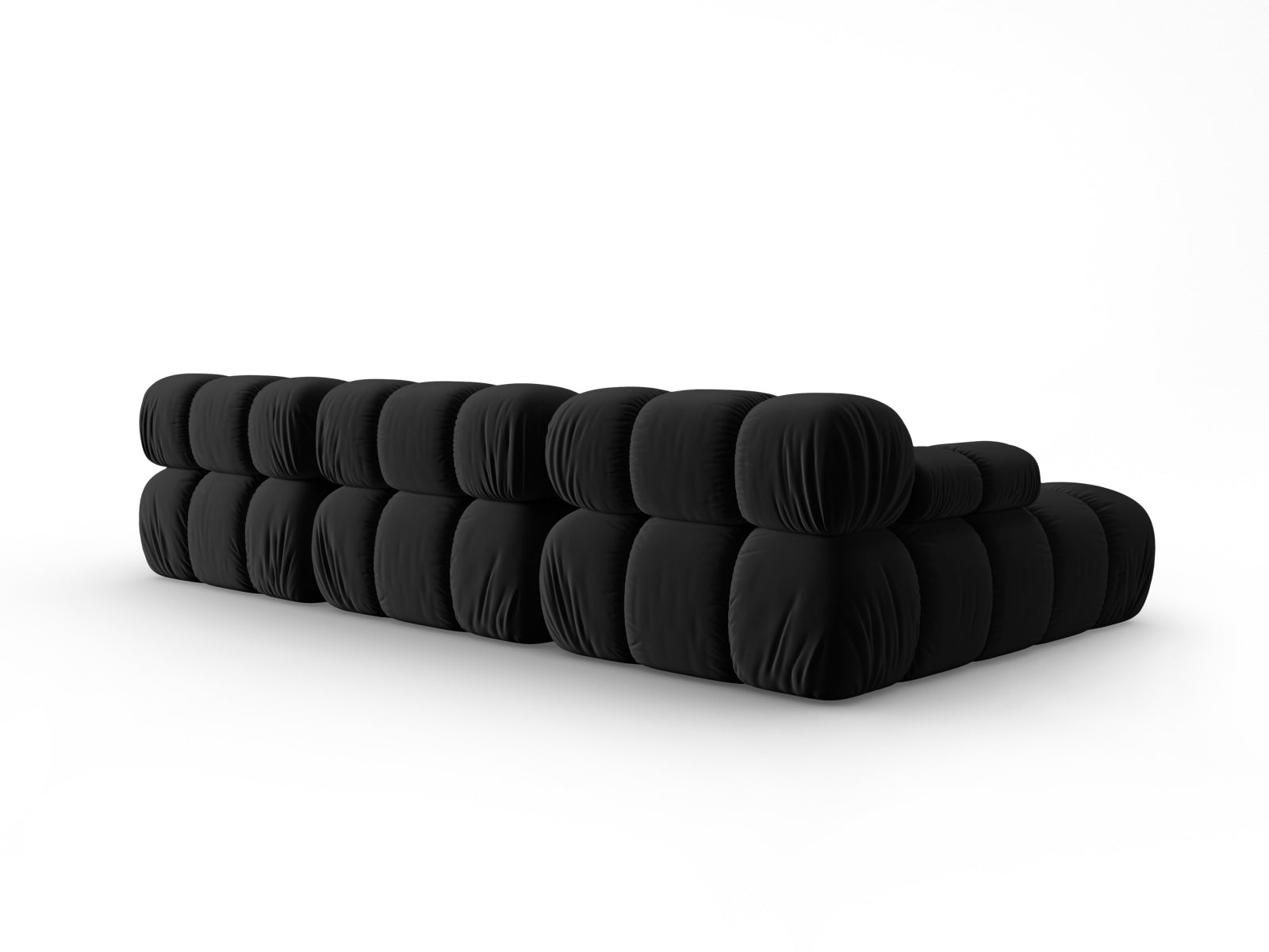 Modulares Bellis Velour Ecksofa in Schwarz-Bluvel, 4-Sitzer, linksseitig, perfekt für moderne Wohnkonzepte und gemütliche Abende.