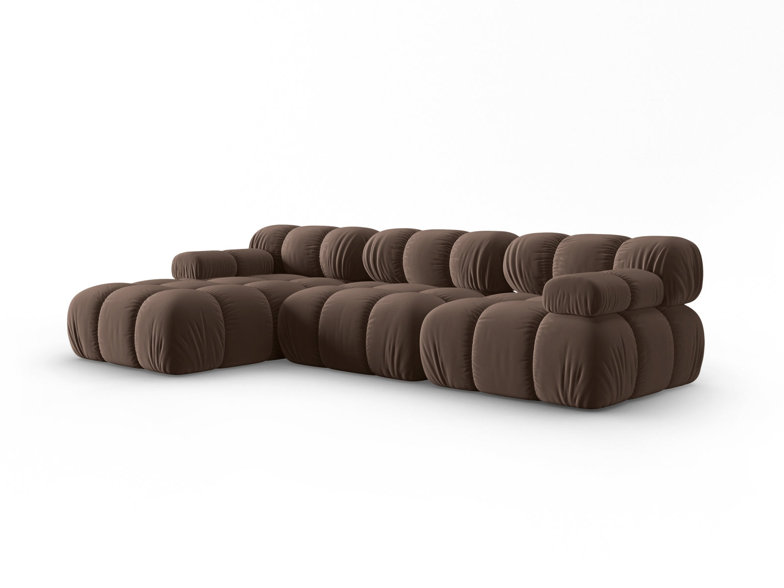 Elegantes Bellis Velour Ecksofa links, 4-Sitzer, 155 cm, in stilvollem Dunkelbraun, ideal für moderne Wohnräume.