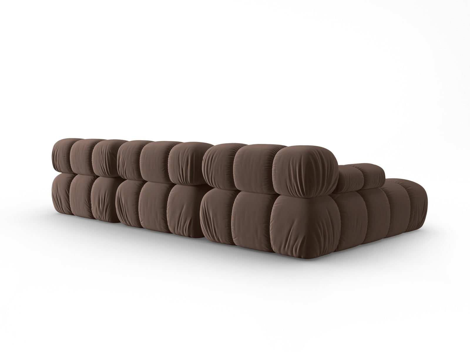 Elegantes Bellis Velour Ecksofa links, 4-Sitzer, 155 cm, in luxuriösem Dunkelbraun, ideal für moderne und einladende Wohnräume.